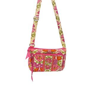 Vera Bradley Pink Floral Quilted Crossbody Bag  Adjustable Strap & Front Zipper
